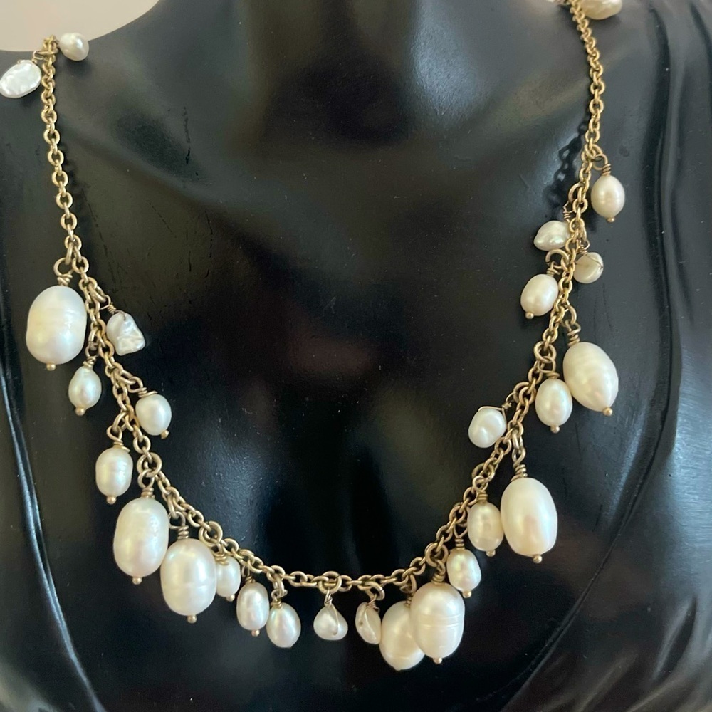 Freshwater pearl gold tone statement necklace